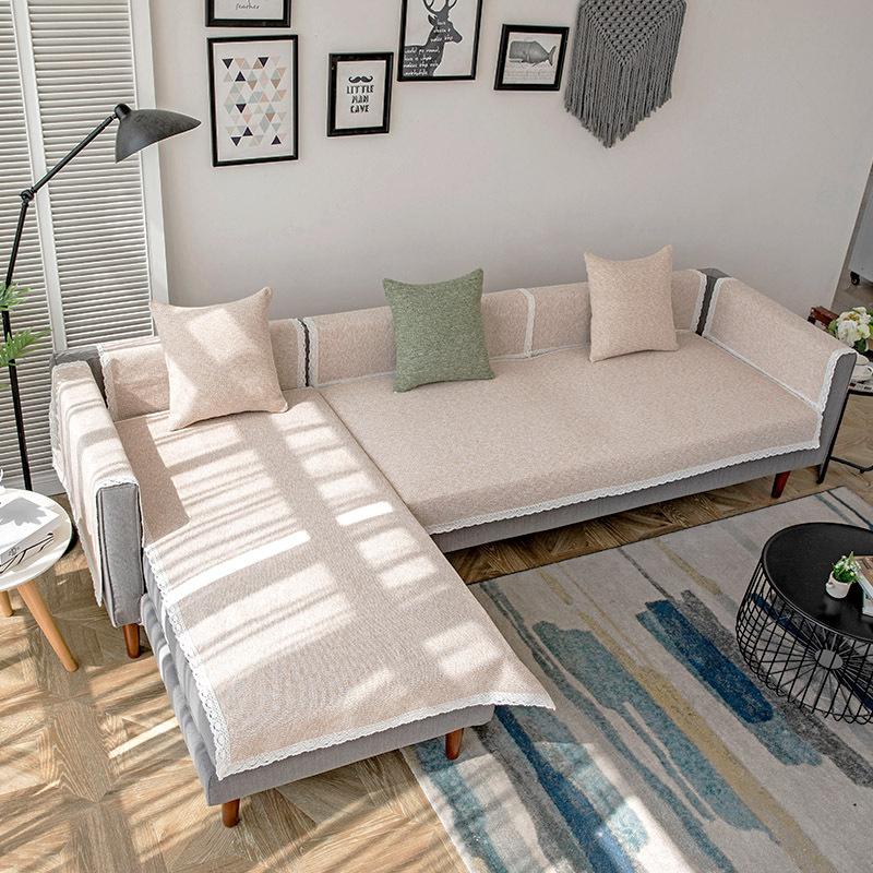 Sofa Cushion Nordic Simple Cotton and Linen Solid Color Four Seasons Universal Non-Slip Cushion Household Modern Fabric Sofa Cover Slipcover