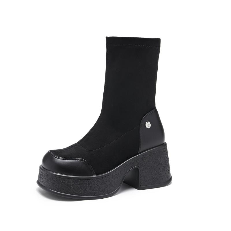 -857 erhöhende Wildlederstiefel Damen Herbst und Winter neue Stiefel Mode vielseitig elastisch dünne Stiefel Trend