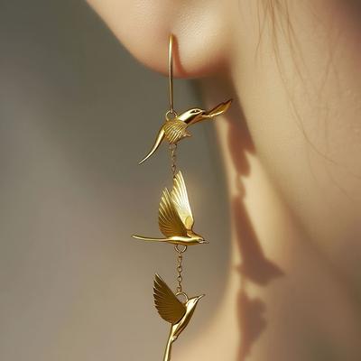 New Chinese Style Cloud Swallow Earrings Three-Layer Flying Bird Long Drop Tassel Dangle Earrings For Women Birthday Valentine's Day Gift