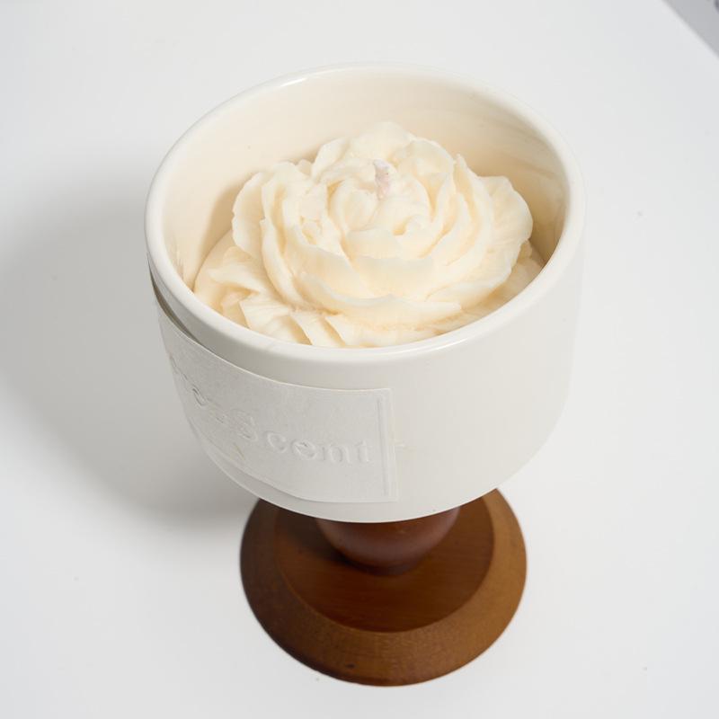 Imported Soy Wax Camellia Scented Aromatherapy Handmade Wooden Tray Cup Candle Gift for Employees Birthdays Souvenir (White Camellia rose candle