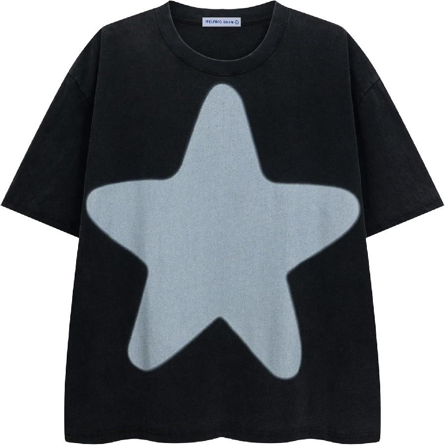 

Aelfric Eden Oversized Star Graphic Tees Men Vintage Washed Heavyweight Cotton Trendy Streetwear T Shirts Unisex XXXXXL чорний