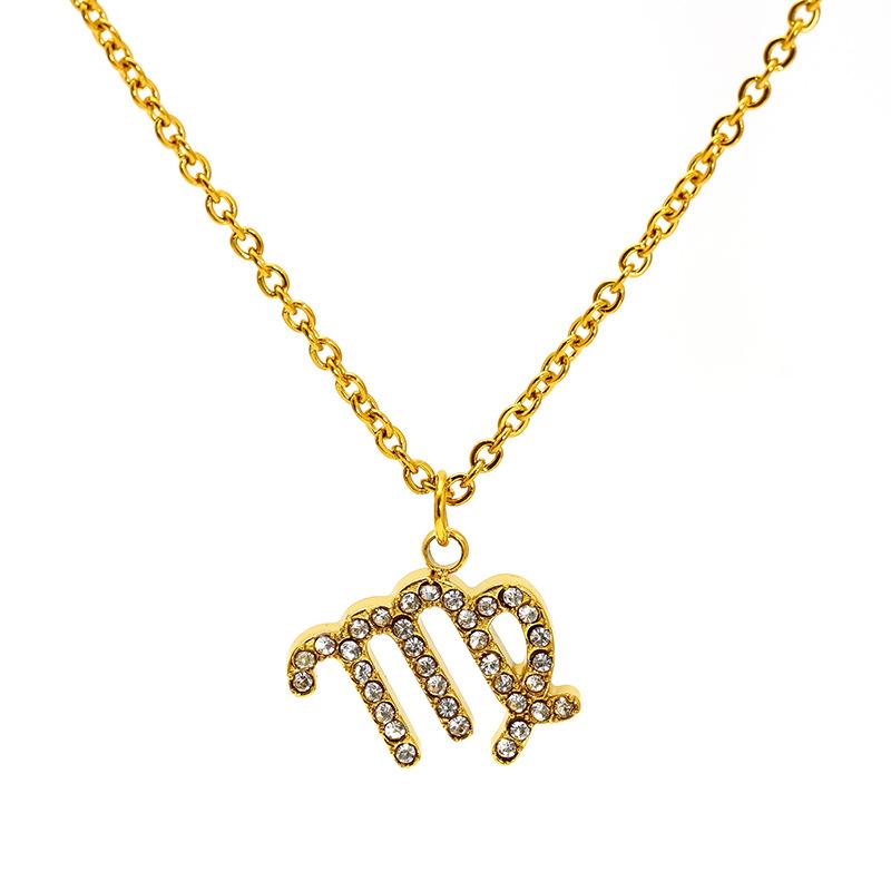 Light Luxury Micro-Inlaid Zircon Twelve Constellations Titanium Steel Necklace Women'S Gold Collarbone Chain Spot