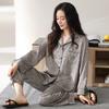 Pajamas women spring and autumn spring ice silk long-sleeved trousers loungewear natal year red leopard print suit can be worn outside