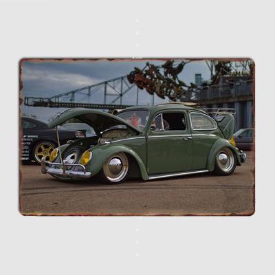 Green VW Beetle Compact Car Specs Retro Classic Car Metal Poster Sign Garage Club Custom Wall Tin Room Decor Home Decor