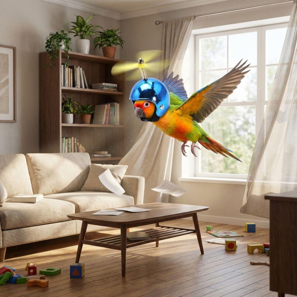 Sun Protection Pet Parrot Safety Helmet with Propeller Waterproof Chicken Protective Hat Motorcycle Style Plastic