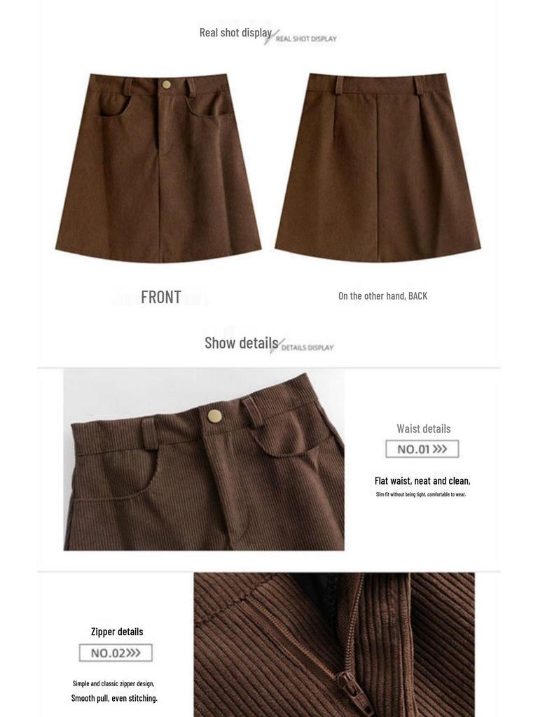 2026 A/W High Waist Corduroy A-Line Skirt: Stylish, Slimming, Hip-Hugging, Short Skirt