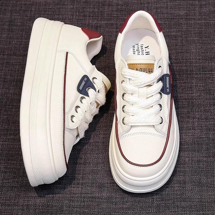 Thick-soled White Shoes Women's Flat-soled Sports Board Shoes Small Height Increase Single