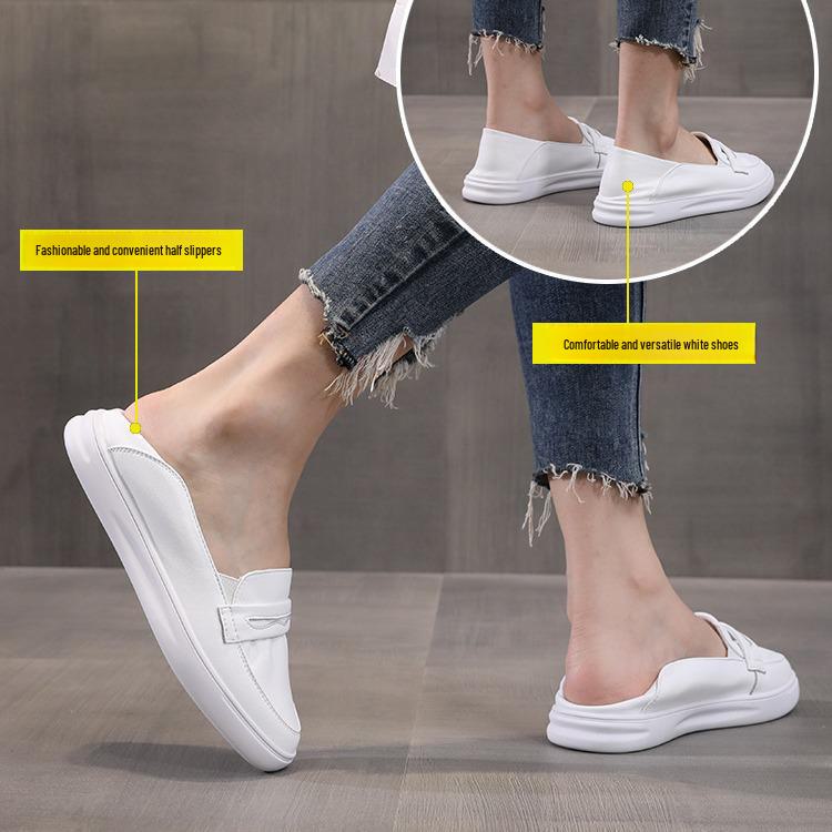 2024 Women's All-Leather White Slip-On Flats - Spring & Autumn Casual Maternity Shoes
