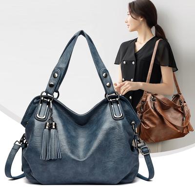 Women's Hobo Bag with Tassel Charm Stylish Textured Leather Shoulder Bag Spacious Daily Crossbody Bag