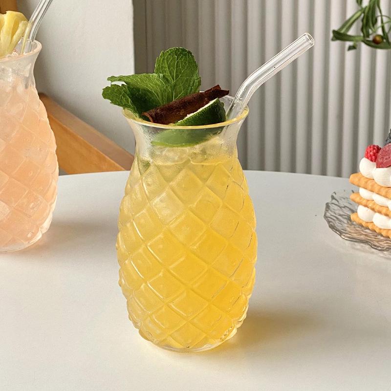 Transparent Pineapple Design Glass Cup with Straw for Cold Drinks – Minimalist Single Layer Household Beverage Tumbler