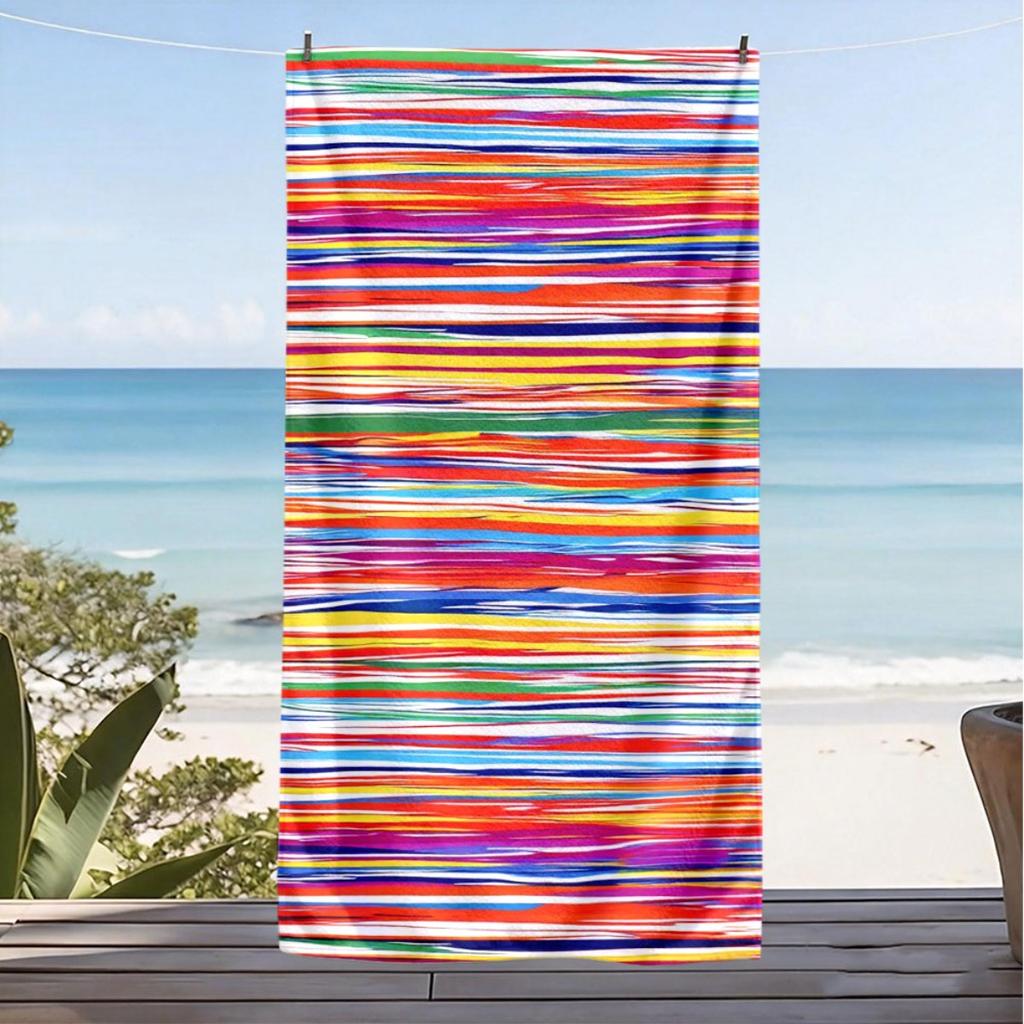1pc Colorful Stripe Beach Towel Rainbow Pattern Abstract Design Quick Dry Soft Microfiber Bath Towel For Men Women Summer Beach