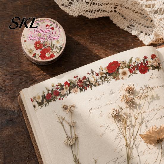 Waterproof Washi Tape Floral Tape, Vintage Flower Pattern PET Decorative Outdoor Use for Junk Journal Supplies, Scrapbooking, DIY Crafts, Gift