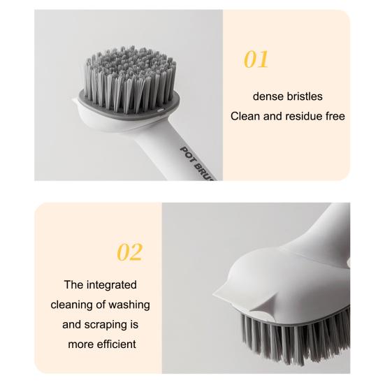 Pot Brush Oil-Free Bristles 360-degree Rotating Head Cleaning Brush with Extended Handle