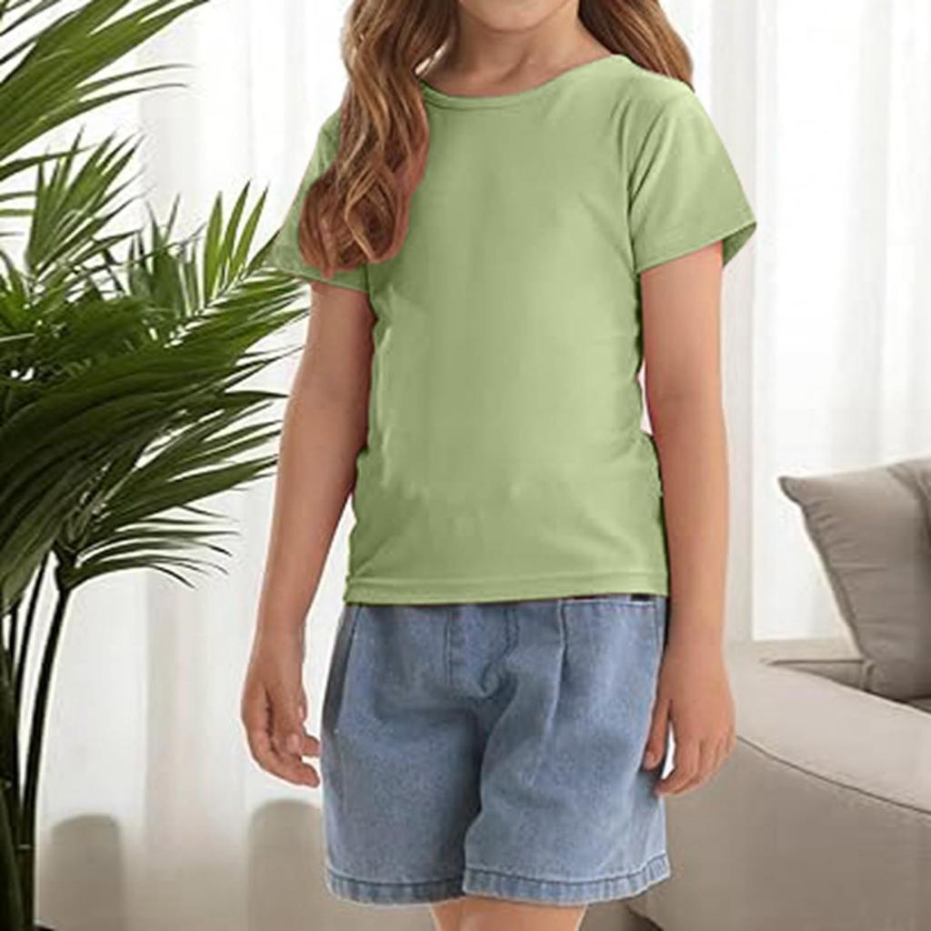 Girls' Short Sleeved T-shirt With Ribbed Knit Texture Top, Cute, Fashionable Soft And Comfortable