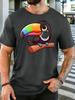 Unisex Soft Cotton Crew Neck Tee Cute Cartoon Rainbow Beak Toucan Perched On Branch Print Loose Animal Tropical Daily Holiday Tops