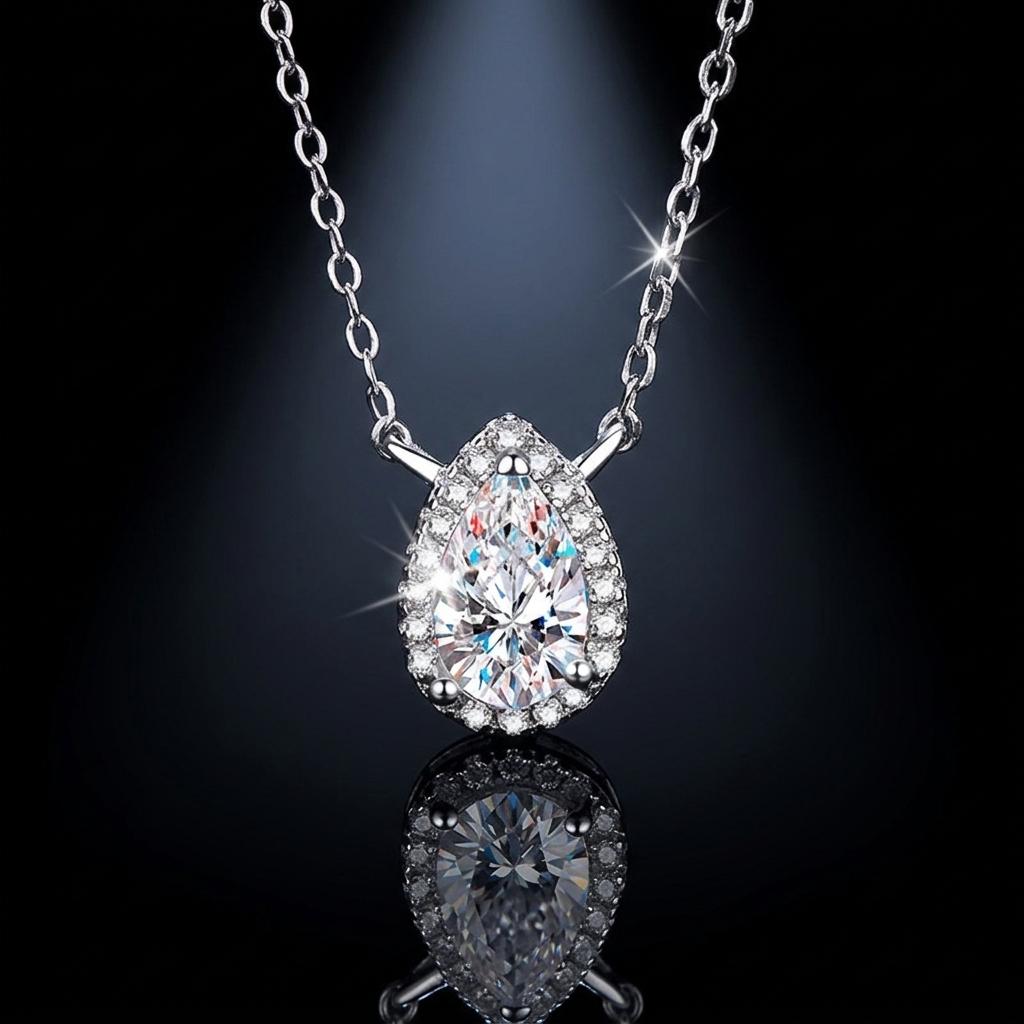 Factory S925 Silver Water Drop Moissanite Pendant Necklace Special Pear Cut GRA Moissanite Necklace for Women Gift