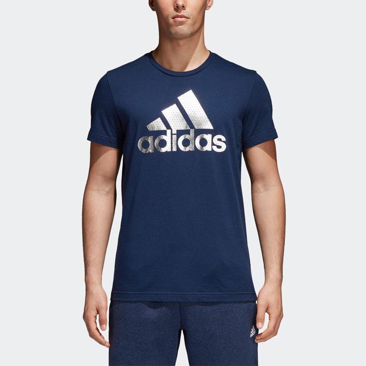 adidas T Shirts Men's Blue Crew Neck Moderate Straight Fit CV4508