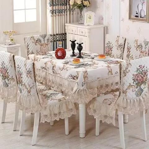 Non-slip Jacquard Floral Lace Seat Cushion Flower Style Chenille Chair Covers Dining Room Hotel Chair Back Cover Tablecloths