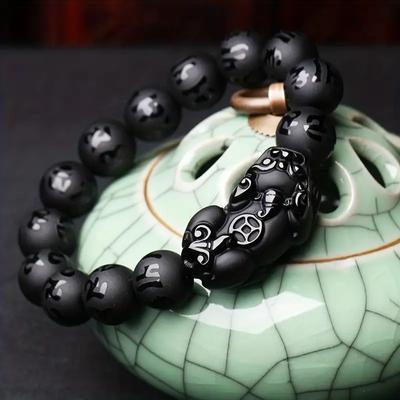 Obsidian Pixiu Armband mit Sechs-Zeichen-Mantra-Perlen