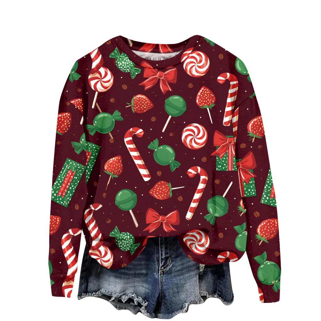 Women's Casual Christmas Print Long Sleeve Neck Sweatshirt