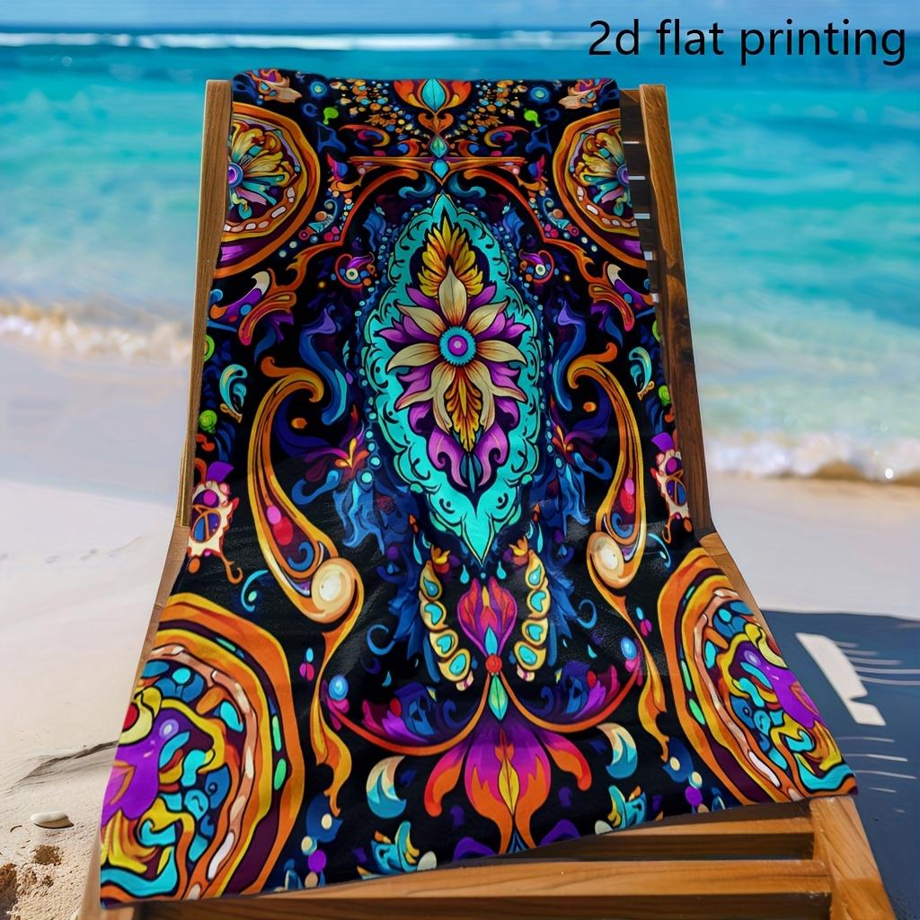2D Flat Printing, 1pc, Neon Totem Artistic Fantasy Large Bath Towel, Suitable for Adults and Teens, Quick-Dry Lightweight Soft
