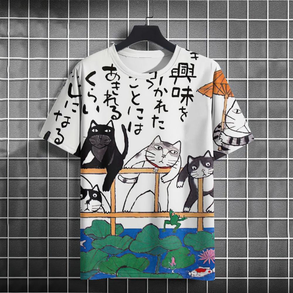 Summer Fun Cat 3D Printed T-shirt Fashion Men's Short Sleeve Trendy Top Hip Hop Harajuku Loose Round Neck Clothing
