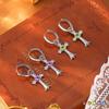 S925 Sterling Silver Cross Hoop Earrings Vintage Colorful Gemstone Dangle Jewelry for Women