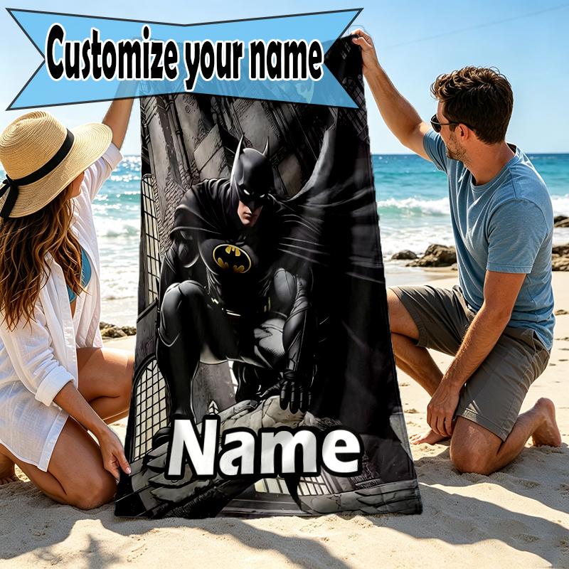 Custom Name Personalized Batman Print Beach Towel, for Trip Camping Beach Party Home Decor, Birthday Gift for Family & Friends