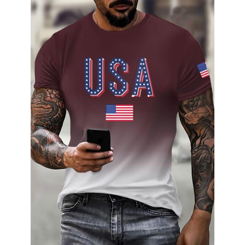 3D Digital Printed Casual Men's T-shirt with American Flag T-Shirts