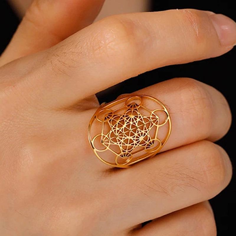 

Retro Gold Stainless Steel Hexagram Cutout Ring