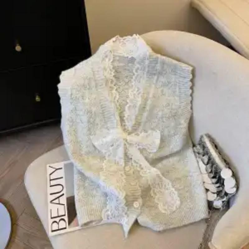 

Lace Bow Vest Sweater Women s New 2025 Autumn Outer Layered Sweater Vest S