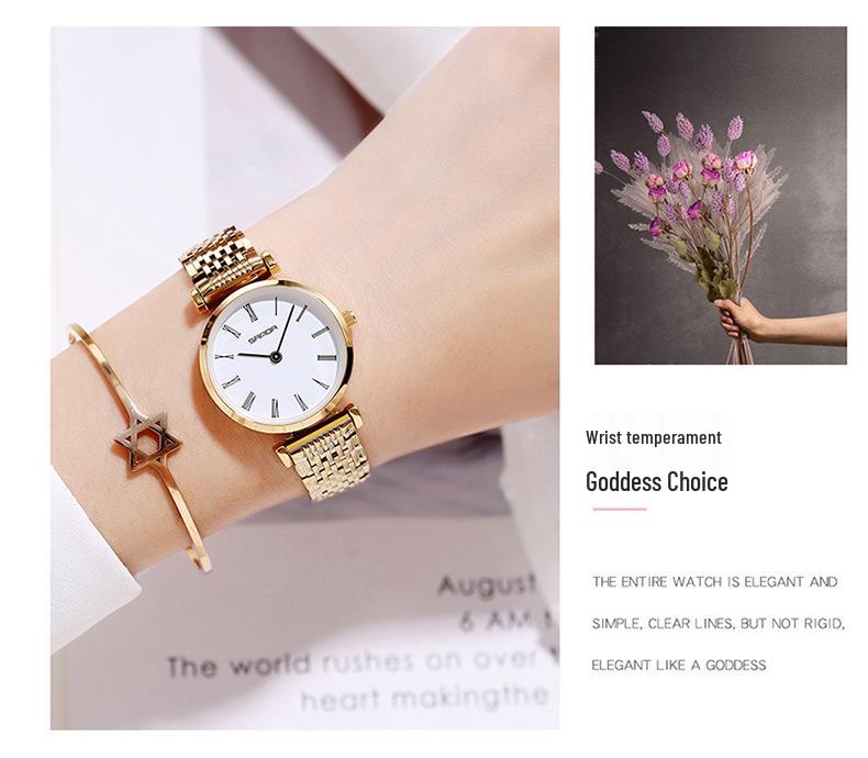 Sanda Douyin Women's Trendy Diamond Roman Numeral Steel Band Waterproof Watch