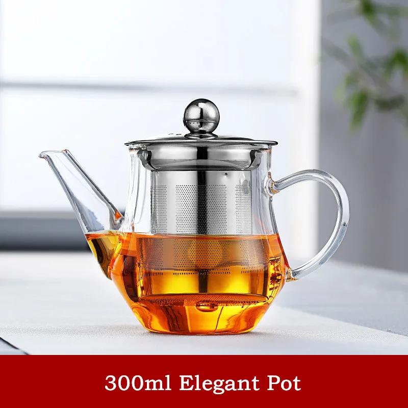 Glass Teapot, Household Transparent Flower Tea Pots, With Stainless Steel Strainer, Small Size Water Pitcher, Heat-Resistant