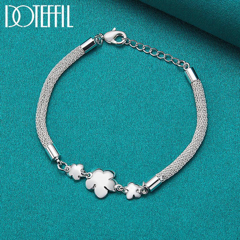 Pulsera de flores con cadena de serpiente, joyería de moda de plata