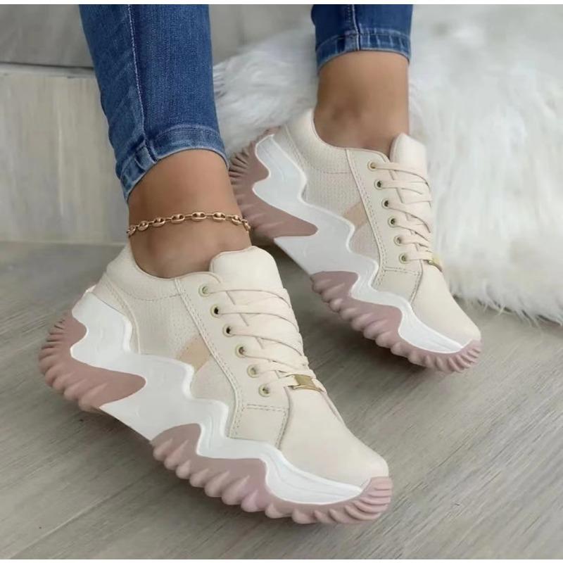 Spring and Autumn New Inner Height Increase European and American Platform Muffins and Casual Lace-up Shoes Large Size Women's Shoes