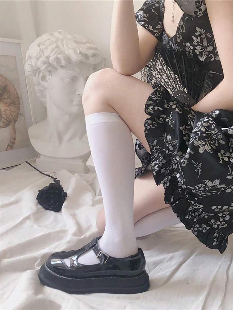3 Pairs Lolita Style Women Pressure Socks Set Trendy Black White Solid Color Three Types Knee High Socks Ankle Socks Long Socks