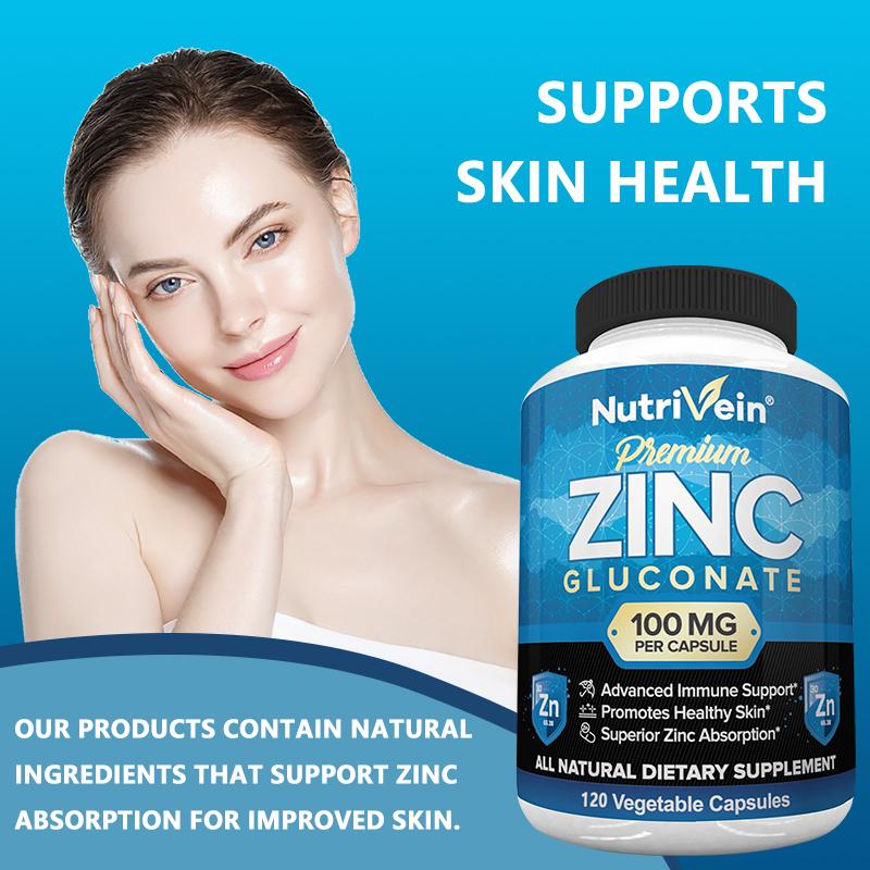 NutriVein Zinc Gluconate 100mg Vegetable Capsules - 120 Count