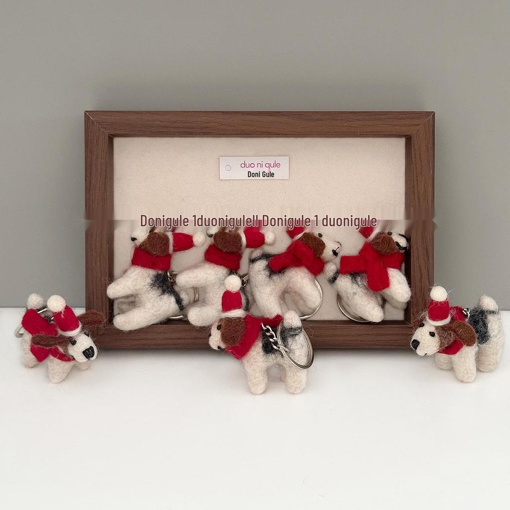 Nepal Handmade Wool Felt Puppy Ornament - Christmas Hat Bag Charm Keychain & Car Decoration Gift