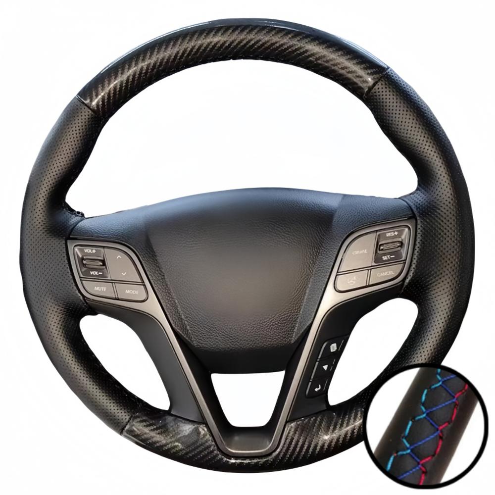 Hand Stitched Black Perforated Non-slip Carbon Fiber Leather 2013-2015 IX45 Steering Wheel Cover For Hyundai Santa Fe