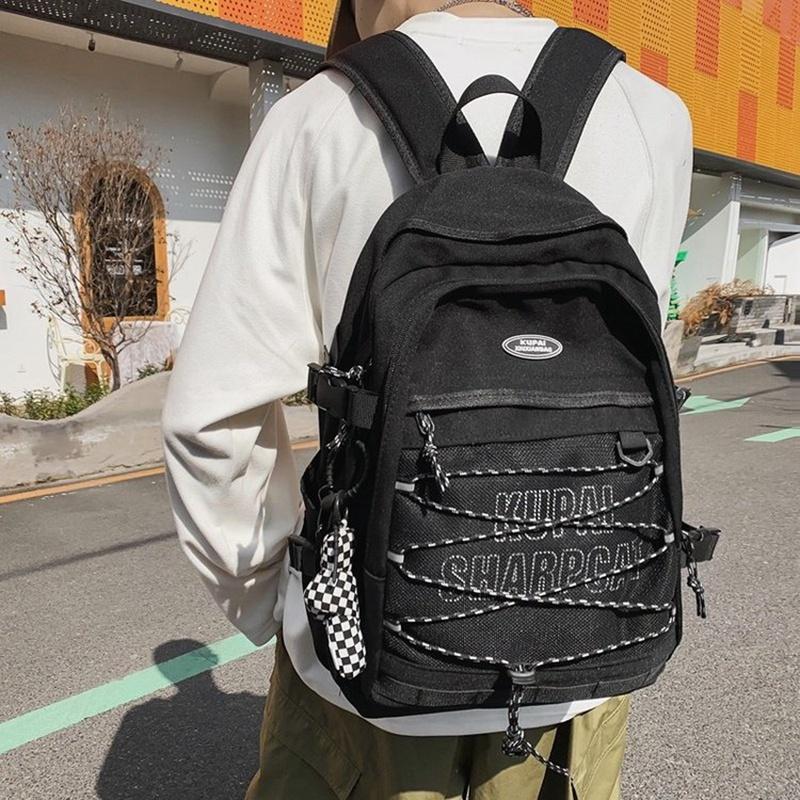 IELGY hong kong style backpack women's couple canvas breathable design sense niche texture backpack