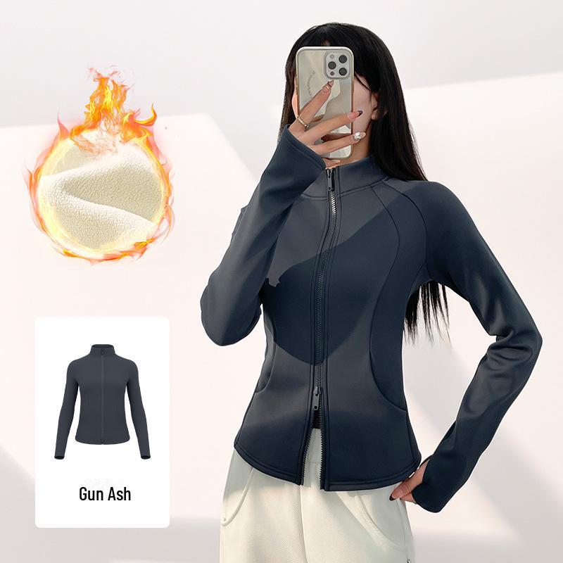 Juyitang Pfirsichsamt Stehkragenjacke – Warme, Dicke, mit Taschen versehene Yogabekleidung für Herbst und Winter