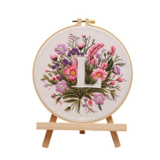 Floral Letter Embroidery Kit A To Z Embroidery Starter Kit with Hoop Fabric