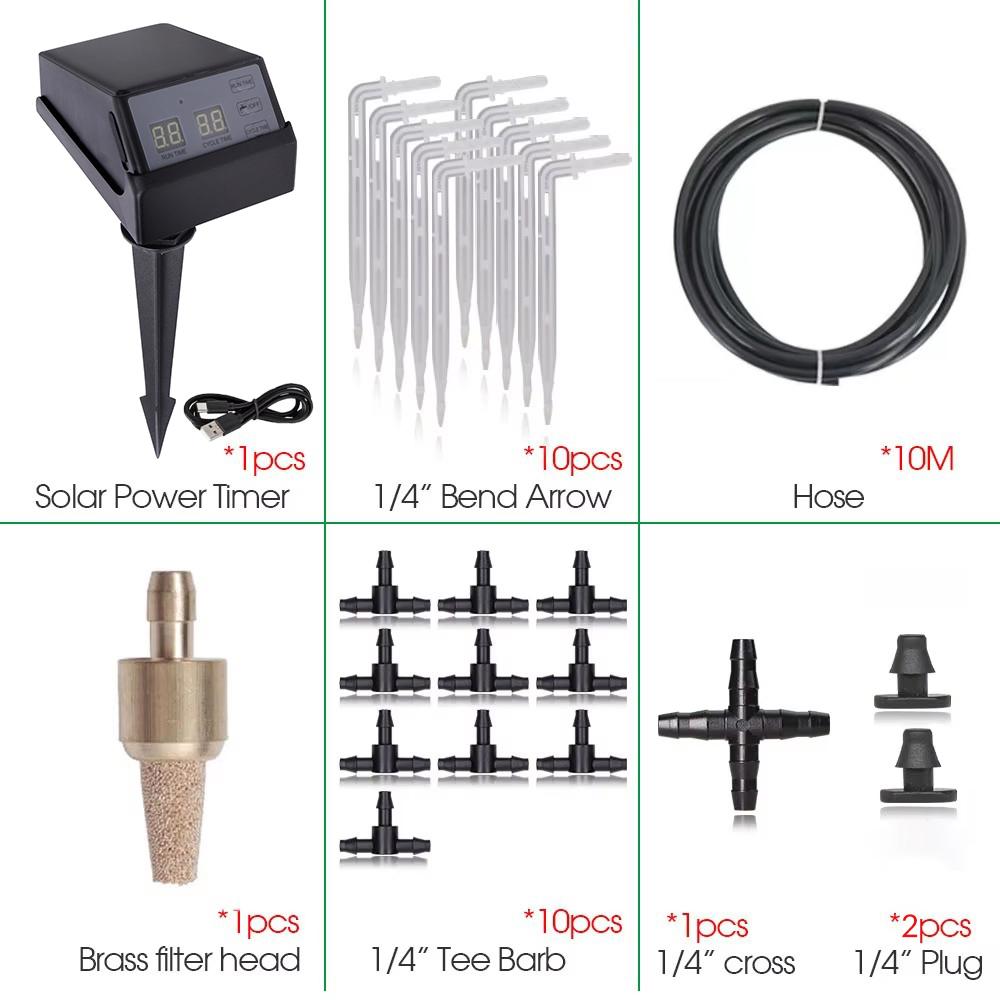 Garden Solar Energy Irrigation Timer Sprinkler Drip Irrigation System Water Controller Kit 2000mAh Battery 1/4" Hose Watering