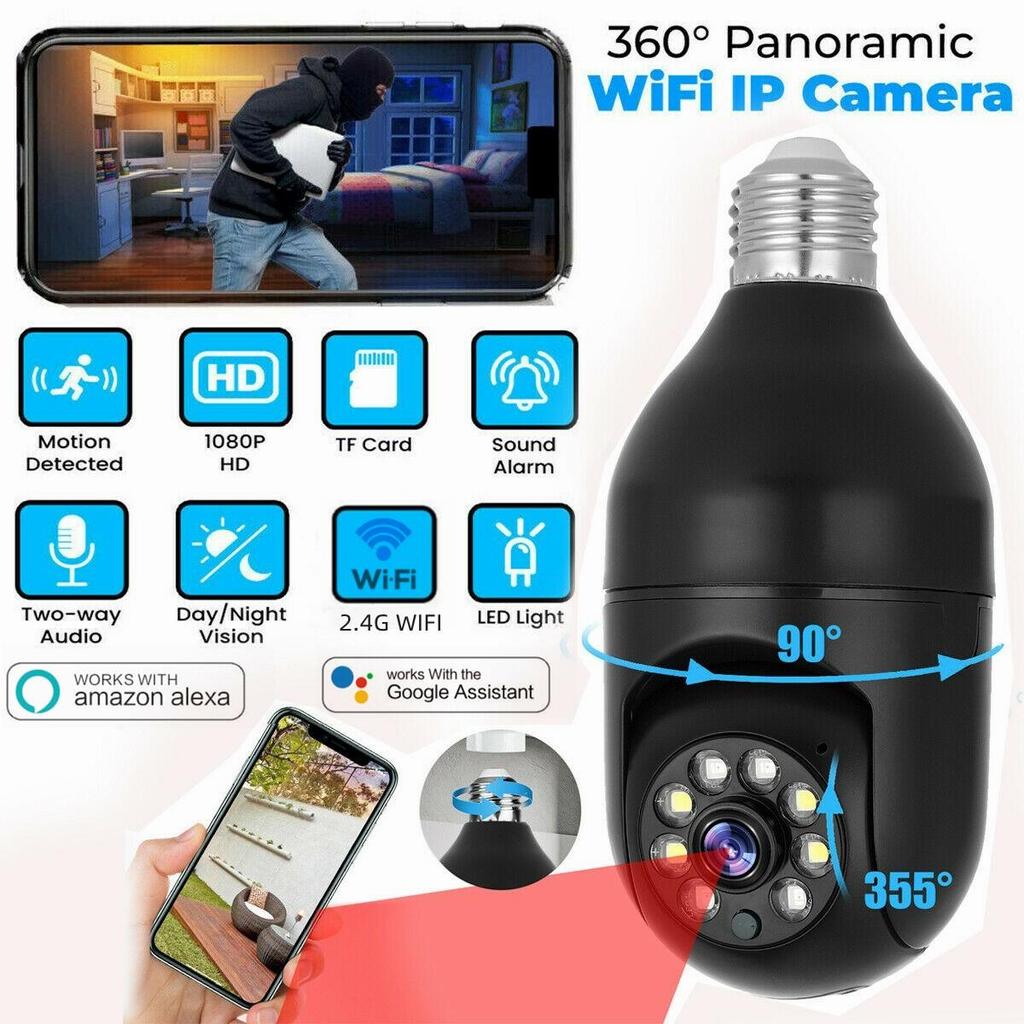 Buy 360 1080P 2.4G 5G E27 Panoramic Camera E27 Light Bulb Camera WiFi