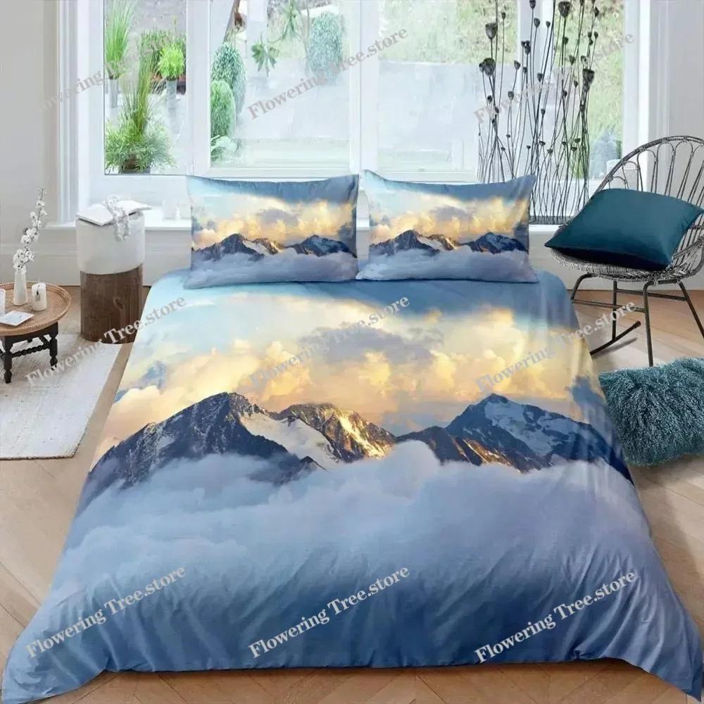 Snow Mountain Duvet Cover Set Sea Waves Bedding Set Sea Landscape King Size Comforter Cover Nature Scenery Polyester Quilt Cover