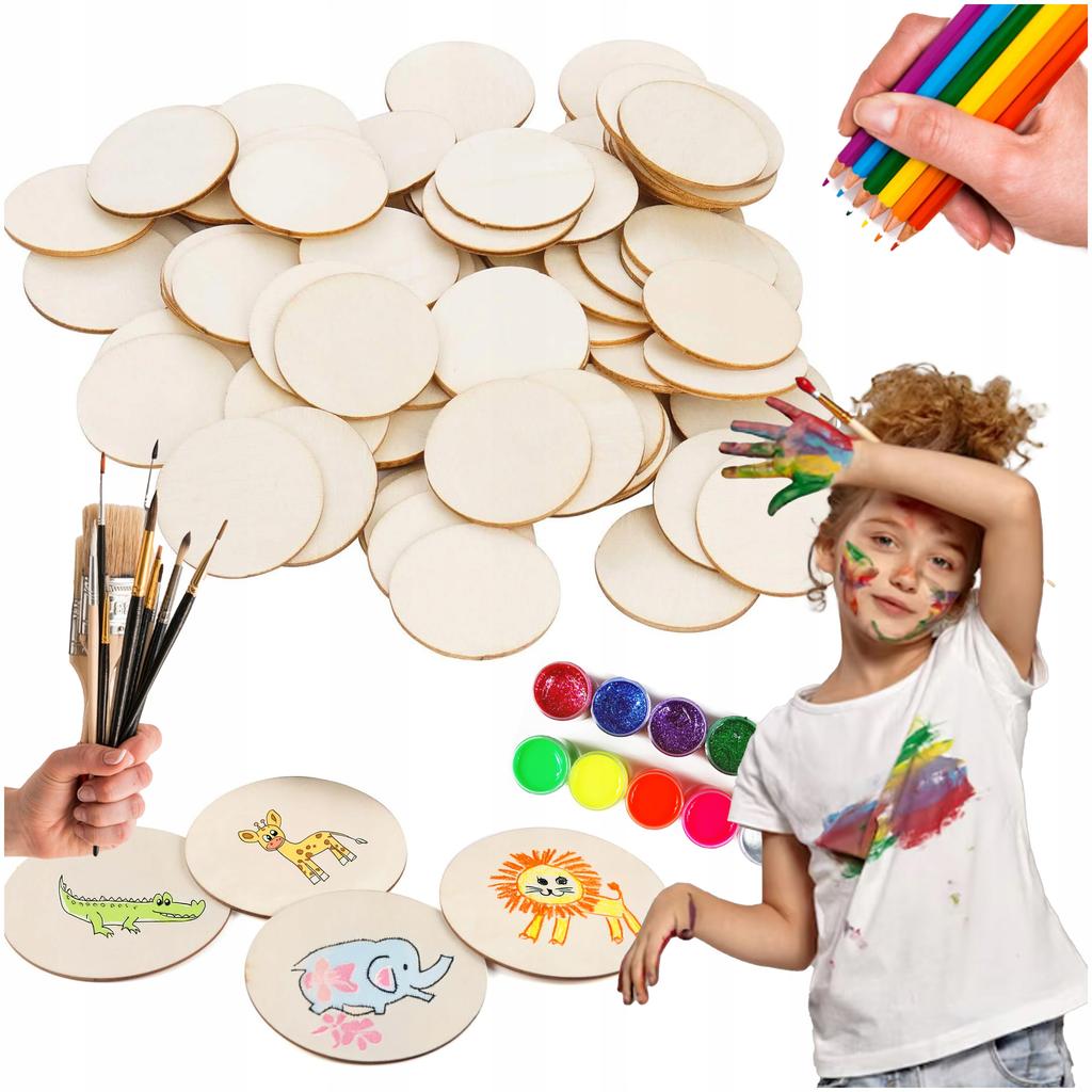 Wooden scrapbook plywood circles 50pcs Wheel for painting and decorating 5cm