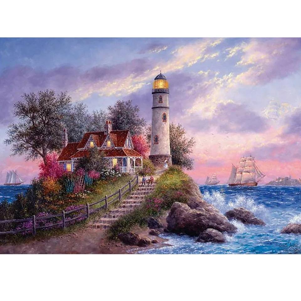 Yeni Manzara Göl Ay 5D Elmas Boyama Resim Büyük Manzara Kendin Yap Tam Mozaik İşlemeli Manzara Duvar Dekorasyonu