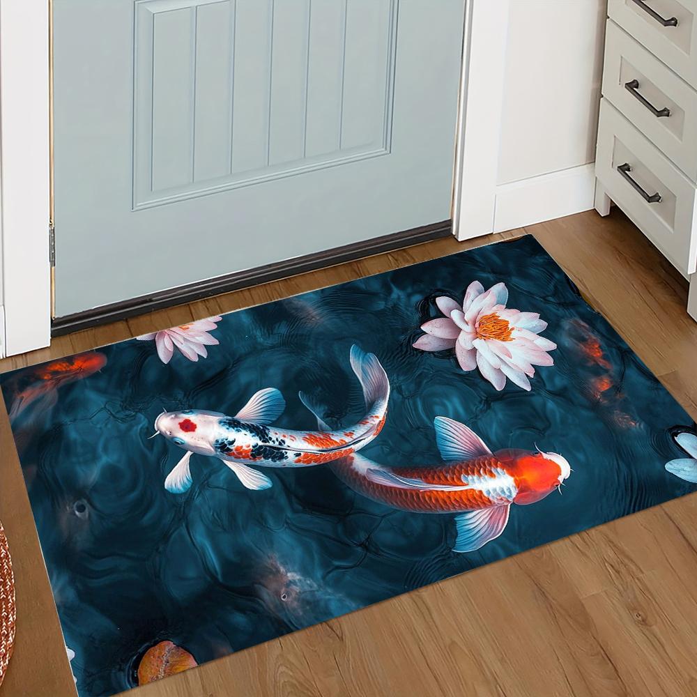 Koi-Fisch Seerose Teppich mit bunten Koi-Fischen Seerose Lotusblatt See Wasser Designs Matte für Schlafzimmer Heimdekoration