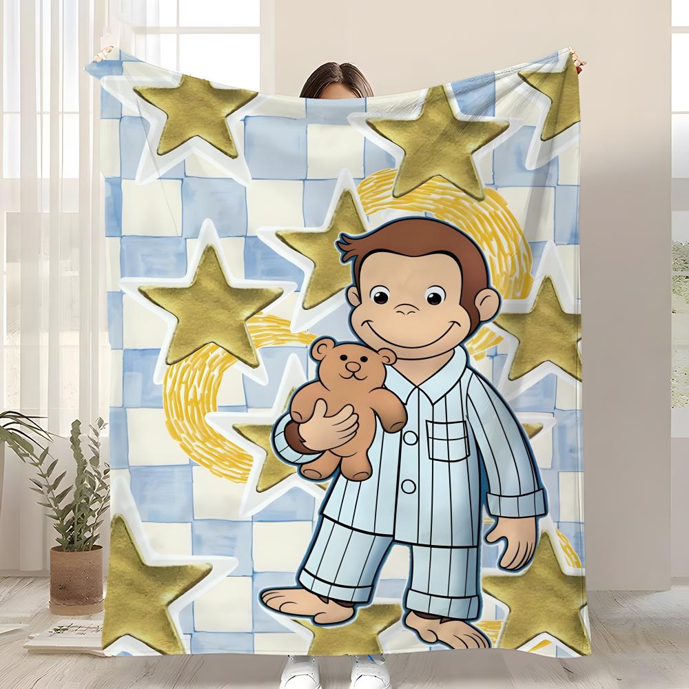 MONKEY CARTOON C-Curious GeorgeS Throw Soft Coral Fleece Blanket 310gsm Fluffy Warm Throw for Sofa Bed Couch Bedroom Decor