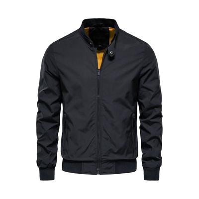 Men's Black Waterproof Bomber Jacket Stand Collar Zipper Casual Outerwear